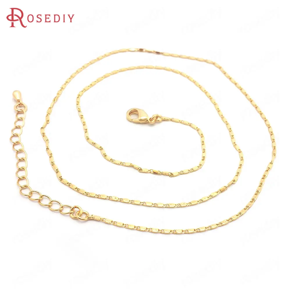 

(37393)2PCS 45CM Thickness 0.8-1MM 24K Gold Color Copper with Lobster Clasps Finished Necklace Chains Jewelry Making Supplies
