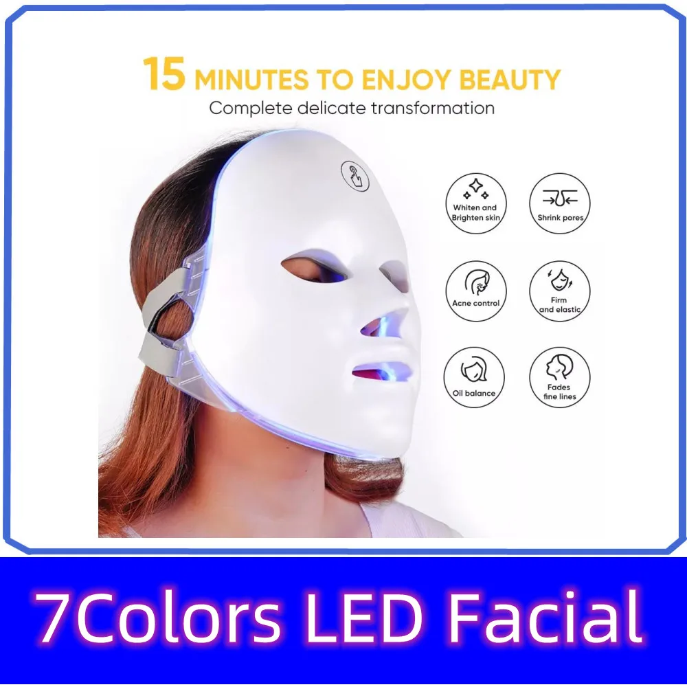 

USB 7Colors LED Facial Mask Photon Therapy Skin Rejuvenation Anti Acne Wrinkle Removal Skin Care Mask Skin Brightening