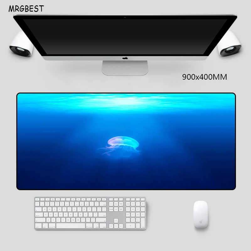 

MRGBES Mouse Pad Large Notebook Mice Mat with Blue Sea Water and Jellyfish Photo Nature Rubber Locked Edge for DOTA LOL Games