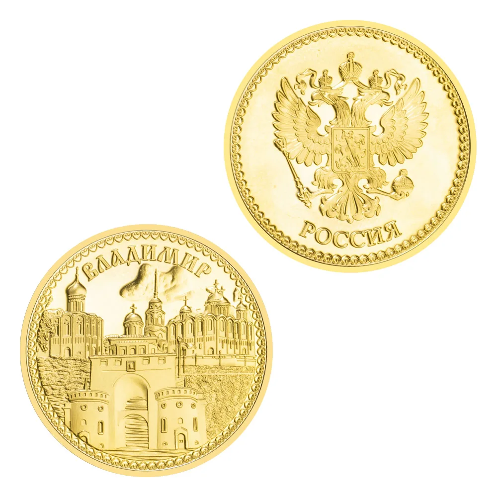 Владимир, российский город, коллекционная позолоченная копия, сувенирная коллекция монет, искусство с двумя головами, Орл, памятная монета