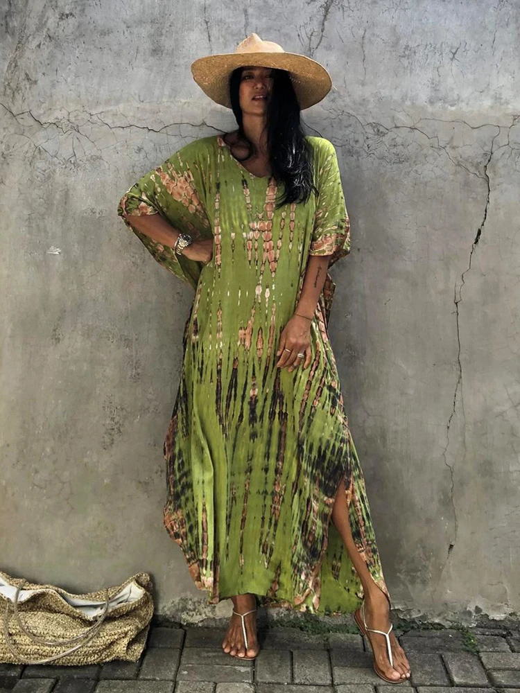 

Beach Dresses Kaftans for Women Tie Dye Striped Bikini Cover Ups Side Split Summer Beachwear Swimsuits Dropshipping