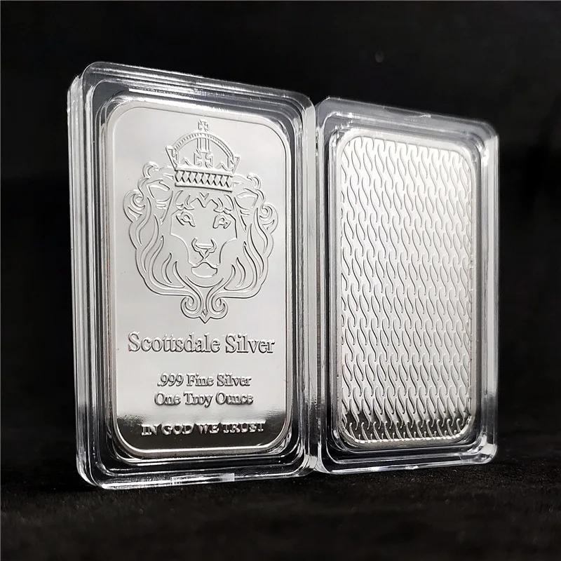 

Wholesale Scottsdale Silver 999 Fine Silver One Troy Ounce Bullion lion head metal bar In God We Trust Coin With Display Case