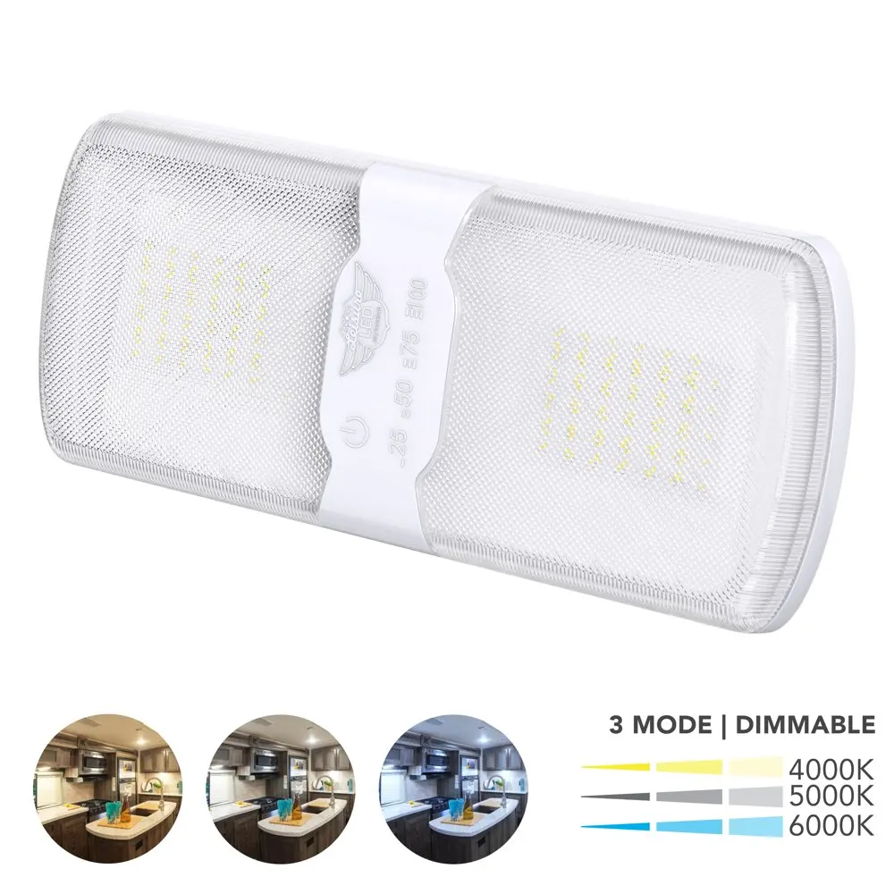 

RV LED Ceiling Double Dome Multi Color Light Fixture with Built in Dimmer Interior Lighting for Car/RV/Trailer/Camper/Boat 12V 3
