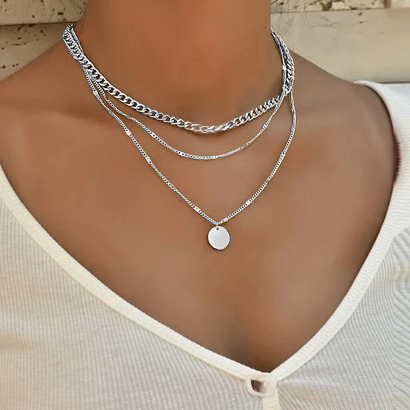 

Vintage Necklace for Women on Neck Silver Chain Necklace Bohemian Multilayer Coins Necklace Girls Collier Femme Collares Jewelry