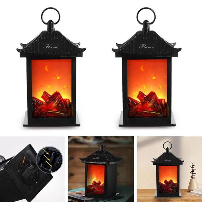 

Halloween LED Fireplace Lantern Simulation Flame Effect Lights Creative Charcoal Wind Flameless Lamp For Christmas Decoration