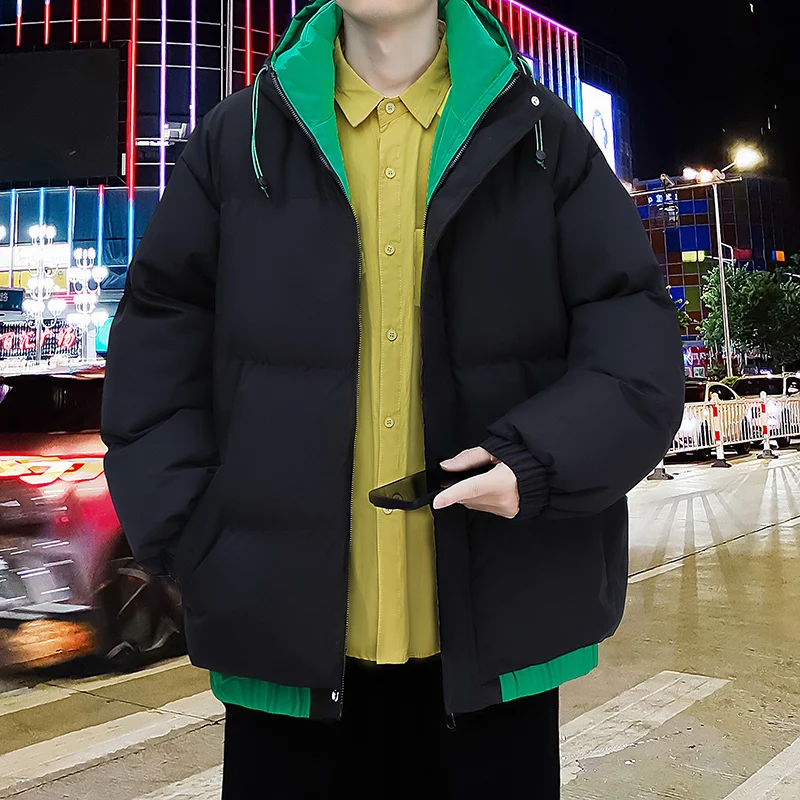 

Модная мужская зимняя теплая парка с капюшоном 2023, верхняя одежда, однотонные куртки с хлопковой подкладкой, Молодежные свободные утепленные пуховики, одежда с ватной подкладкой