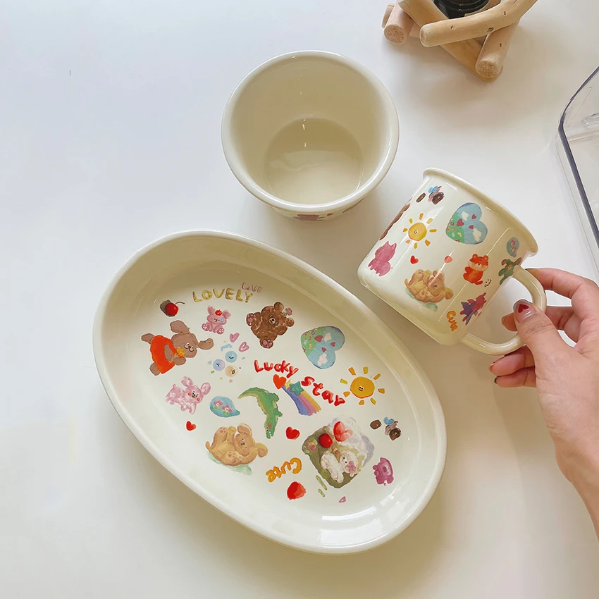 Bowl Hand Painted Decorative Dessert Salad Plate Kitchen Tab