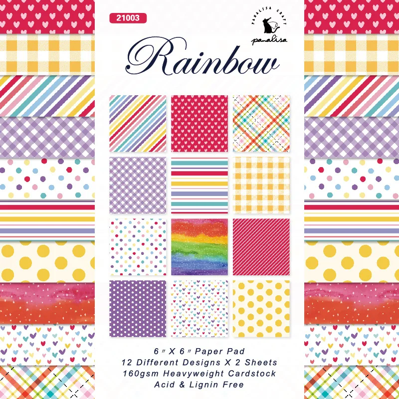 

12 Sheet 6" Rainbow Color Pattern Paper Pack Scrapbook Paper Pad Junk Journal Planner Cardstock Handmade Craft Background Paper
