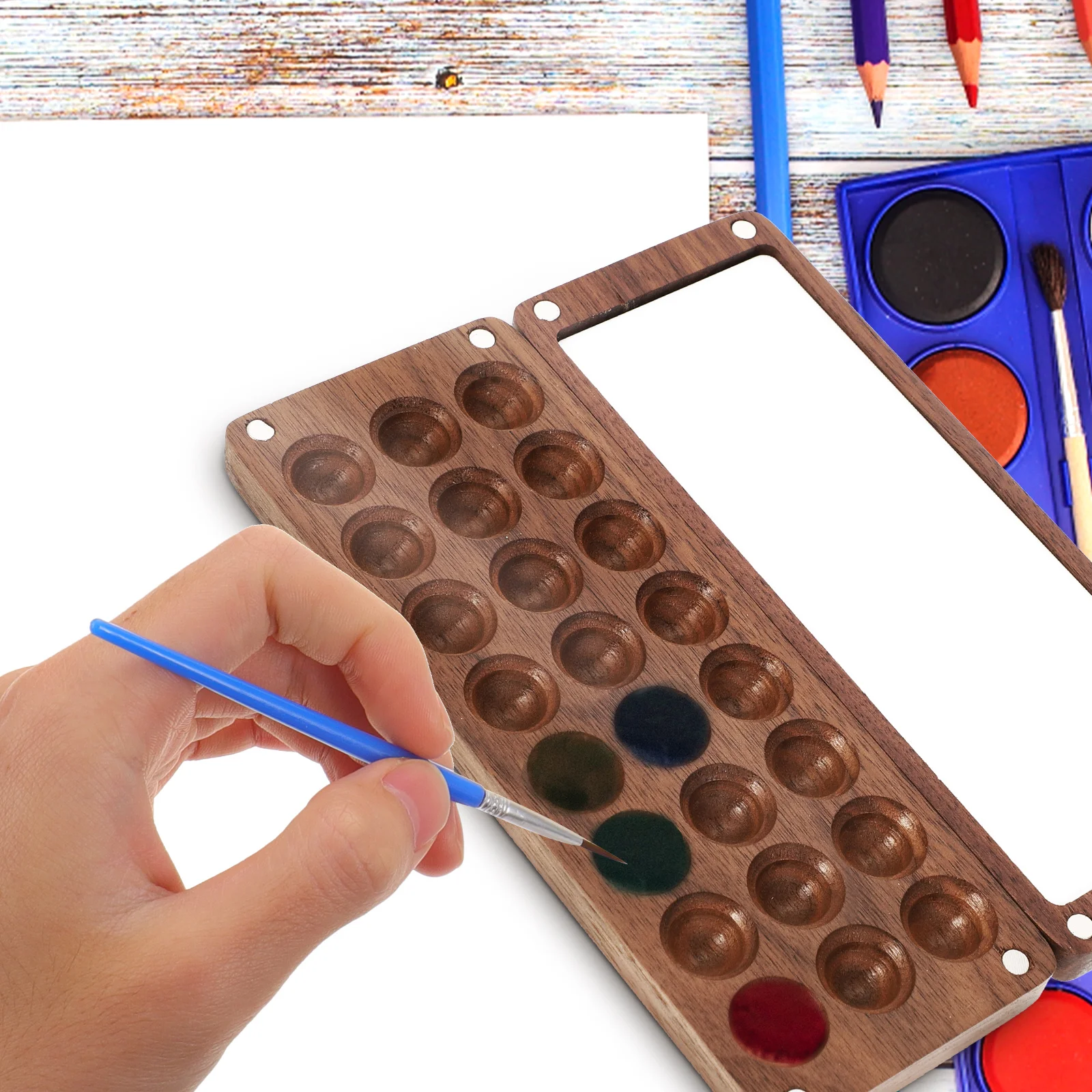 Палитры деревянный поддон для красок мини-акварель детский футляр пигментов