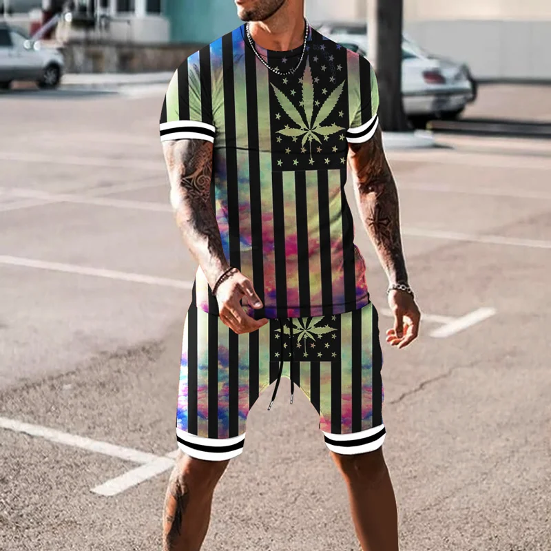 

Summer Men Short Sleeves t shirt set Sportwear suit 3D Printed hip hop T-shirt shorts bottoms Men's Oversized Clothing Tracksuit