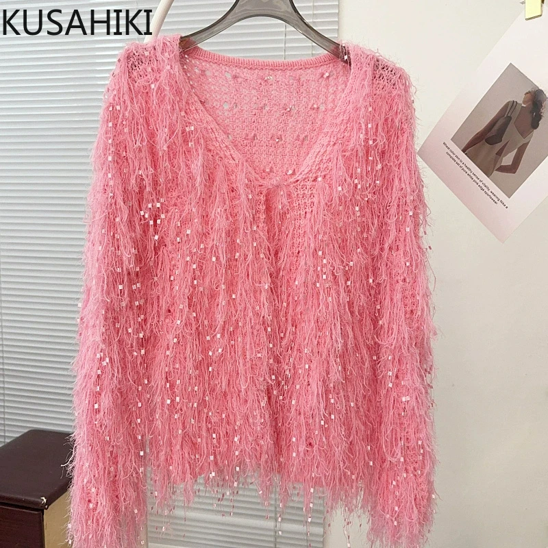 Женский Повседневный вязаный кардиган с кисточками на осень-зиму