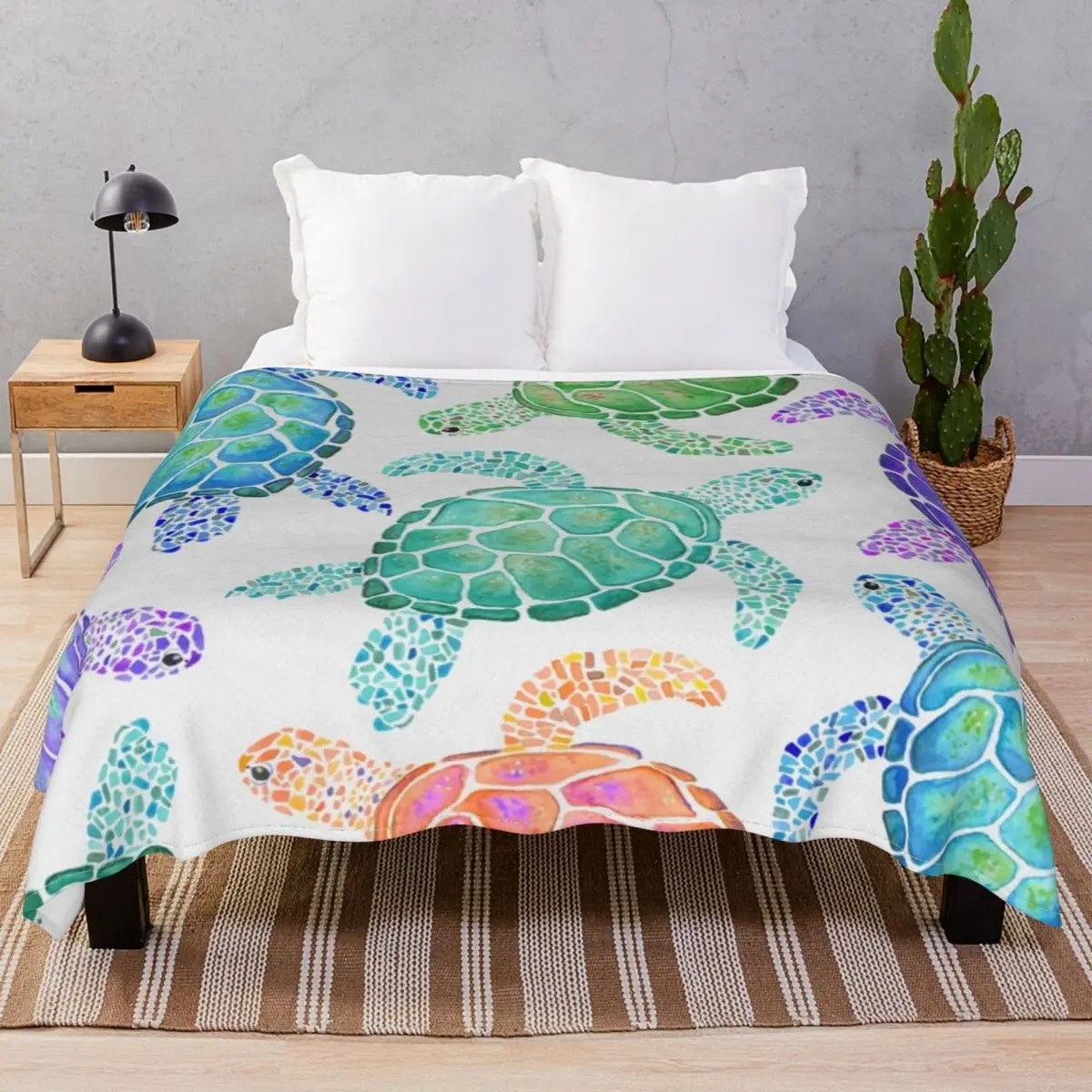 Turtle Pattern Colour Blanket Flannel Decoration Ultra-Soft Throw Blankets for Bedding Sofa Camp Office