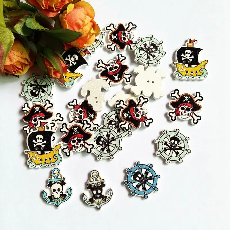 

50pcs/lot Cartoons Corsair Series Buttons Flatblck Buttons for Crafts Scrapbook Decorative Buttons