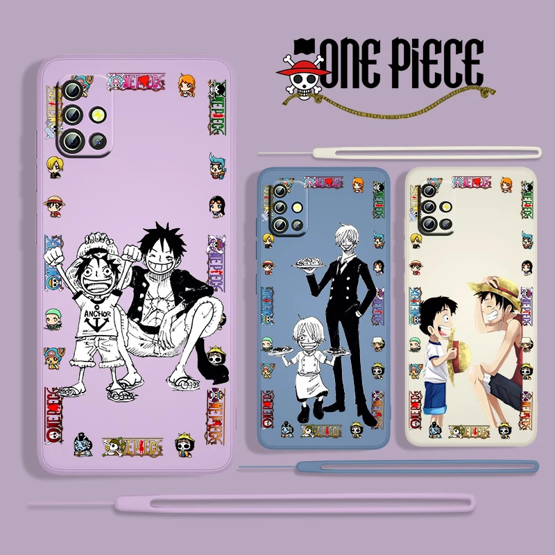 

Cute Anime ONE PIECE For Samsung Galaxy A73 A53 A33 A52 A32 A22 A71 A51 A21S A03S A50 5G Liquid Rope Silicone Phone Case Fundas