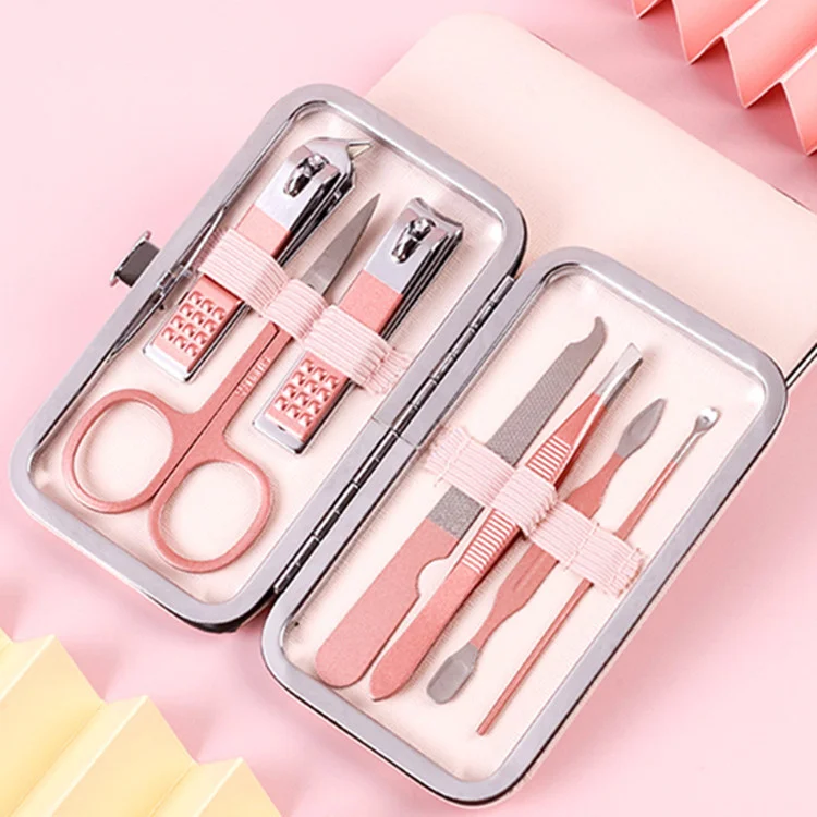 

New Pink Stainless Steel Nail Clipper & Eyebrow Trimming Set 7pcs Set Pedicure Set Nail Manicure Set Nail Tools Toe Nail Clipper