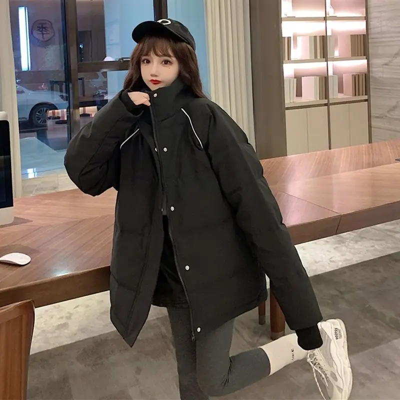Cotton Coat Women 2021 Fashion Winter Clothes Korean Version Loose Thick Harajuku Bread Quilted Jacket Mid-length Black Jacket