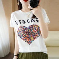 22 new loose short sleeved t shirt womens front silk back cotton comfortable fashion all match casual temperament top