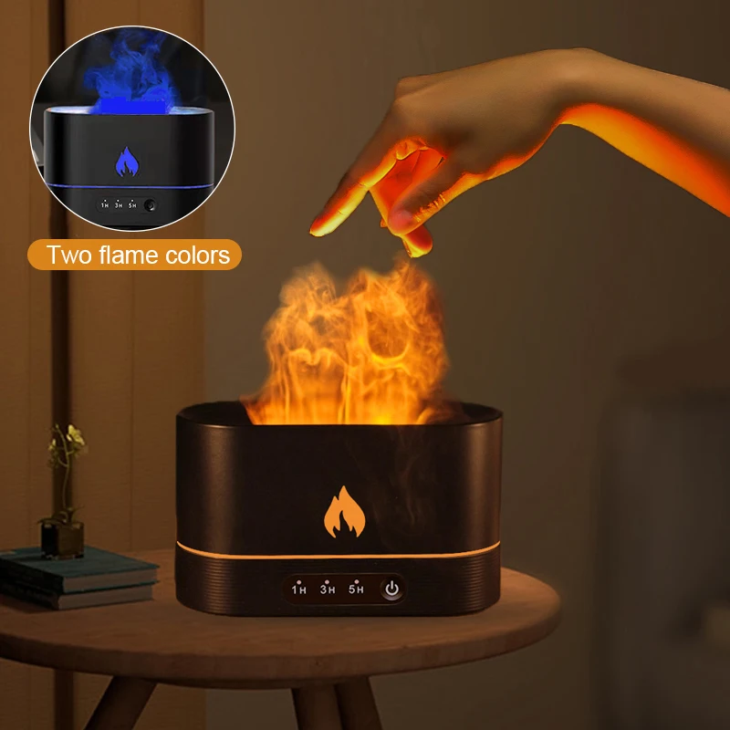USB Simulation Flame Night Light with 250ML Water Tank Humidifier Aroma Diffuser for Home Office Bedroom Atmosphere Desk Lamp