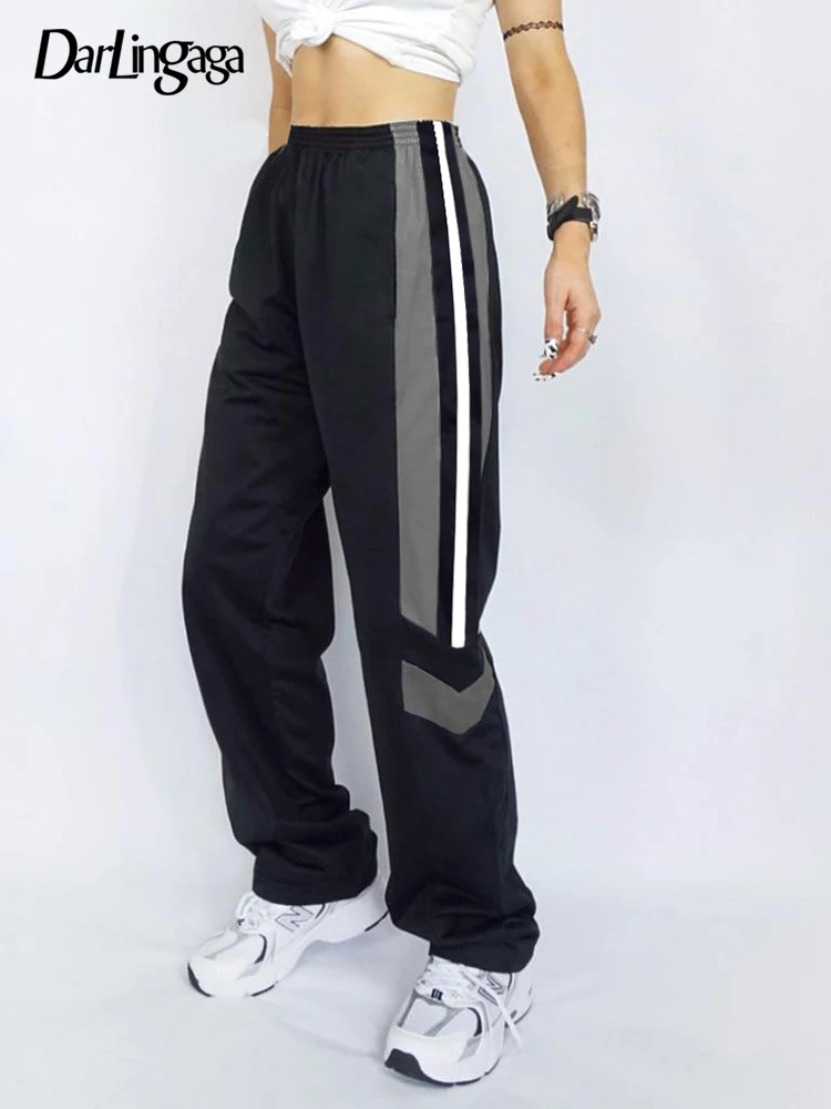 

Darlingaga Casual Loose Stripe Elastic Waist Sporty Chic Sweatpants Joggers Streetwear Drawstring Women Trousers Parachute Pants