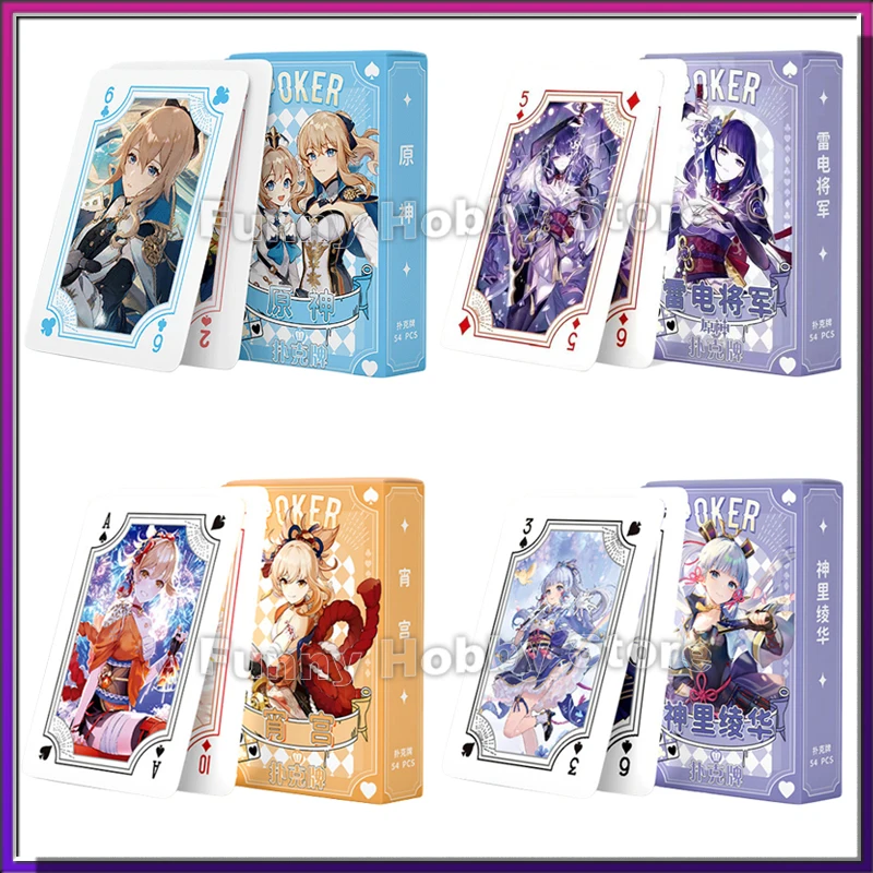 

Genshin Impact Card Poker Deck Playing Toys Anime Kamisato Ayaka Yoimiya Beelzebul Hu Tao Ganyu Board Games Gift For Children