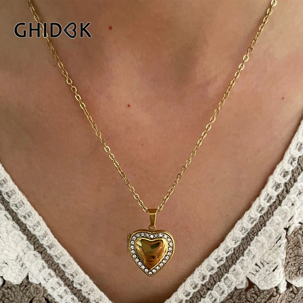 GHIDBK модное 18K Pvd позолоченное ожерелье с подвеской в форме сердца из циркония для