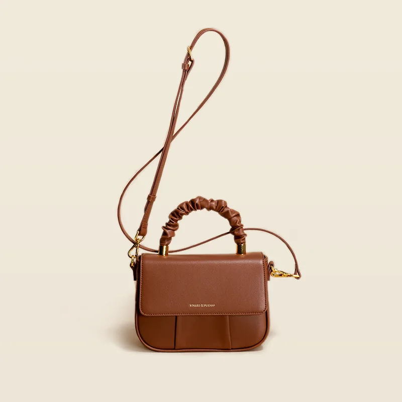 Mini Genuine Leather Crossbody Bag Fashion Casual Handbag and Purse for Female Solid Color Zipper Pleated Bag Messenger Bag