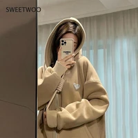 plus velvet thick cotton sweater womens autumn and winter 2022 new korean version large size hooded zipper jacket