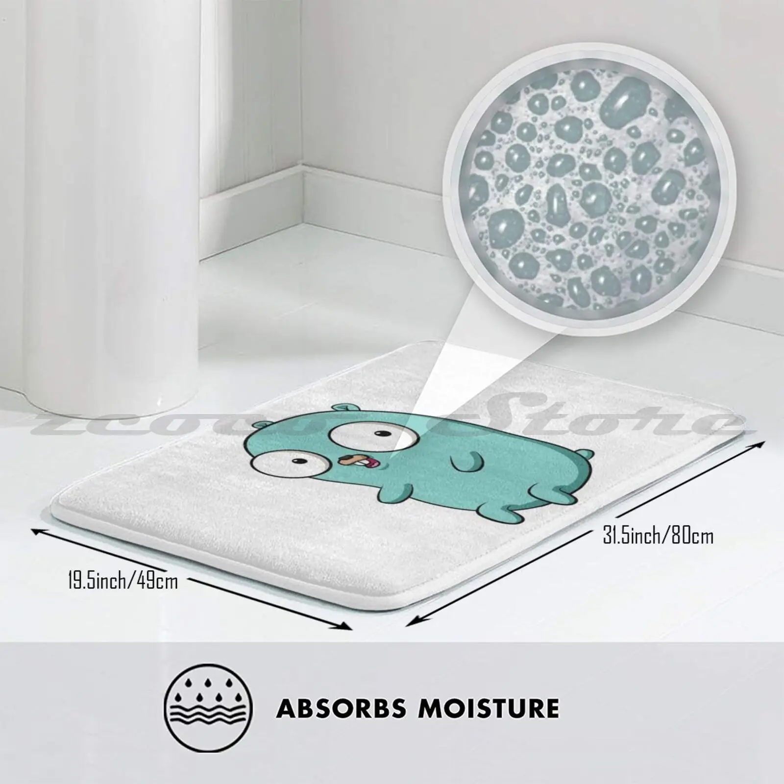 The Go Gopher: минималистичный зеленый сидящий коврик Gopher (белый) нескользящий