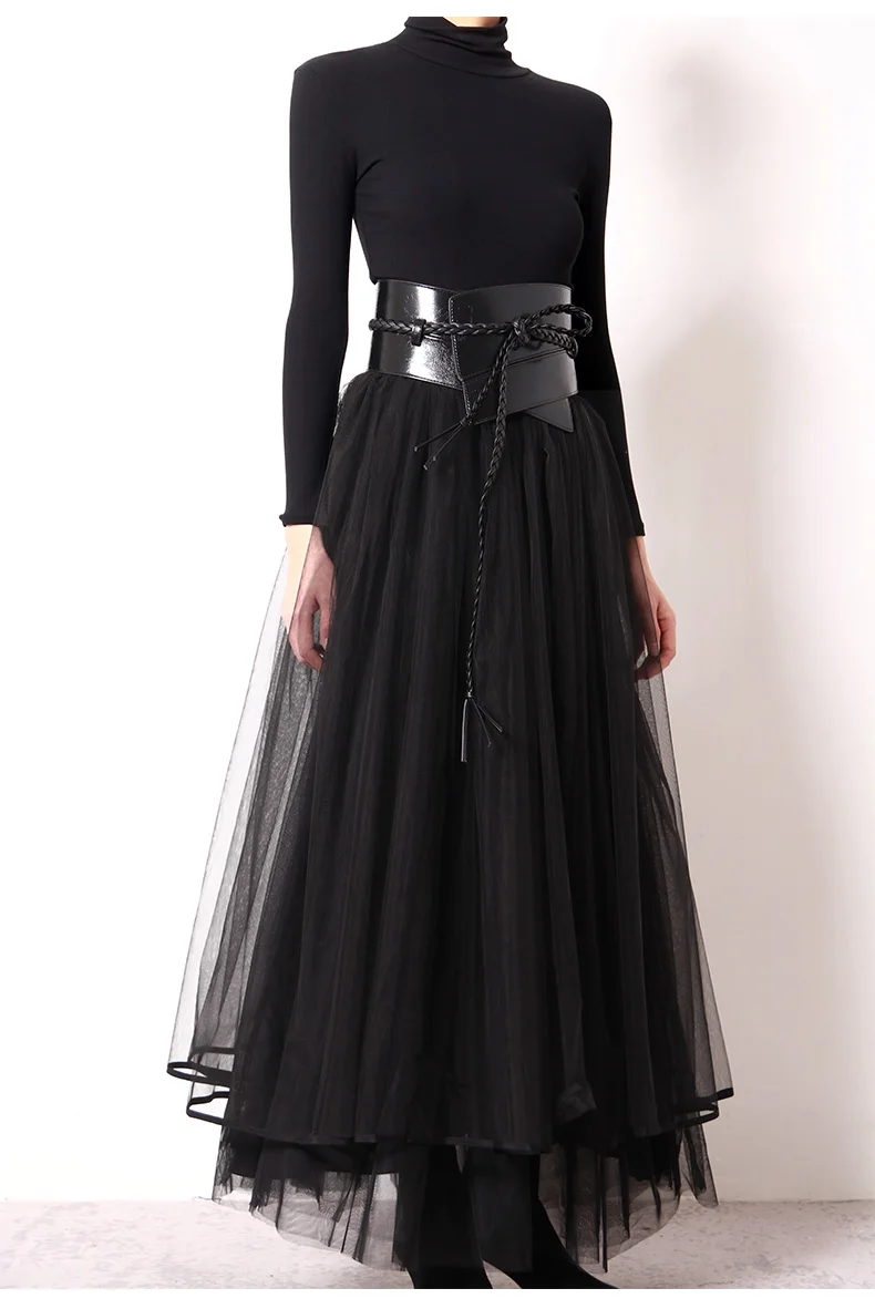 

Женская длинная юбка с высокой талией TB2995, модельная дизайнерская черная сетчатая юбка-трапеция с высокой талией, весна-лето