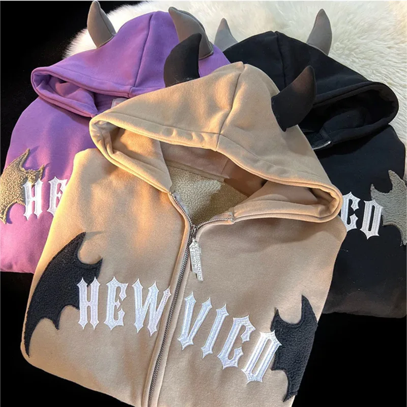 

Y2k Embroidery Hoodies Women Harajuku Hip Hop Jacket High Street Zip Up Hoodie Casual Loose Sweatshirt Clothes Cute Women Tops