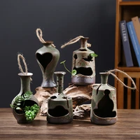 creative hollow ceramic hydroponic vase utensils hemp rope hanging basket succulent flower pot home desktop decoration ornaments