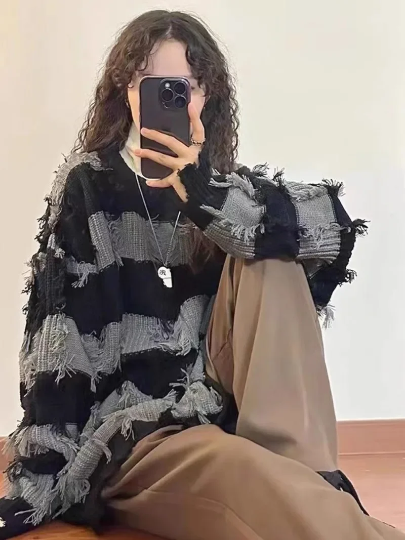 Вязаные свитера Vinateg с кисточками в стиле панк Sweet Cool Y2k эстетичная уличная одежда