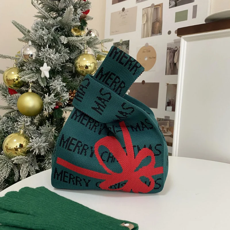 Merry Christmas Winter New Women's Knitting Handbag Designer Woven Small Wrist Bag Shopper Purses Ladies Clutch Christmas Gift