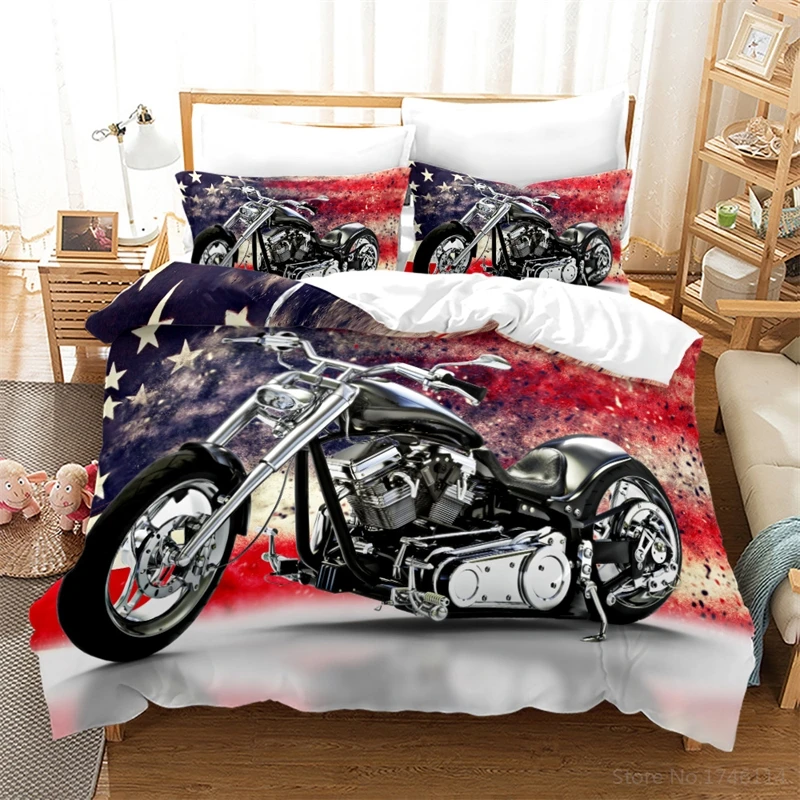 

Мотоциклетный Комплект постельного белья в стиле ретро с 3D рисунком, пододеяльник, одеяло, чехол и наволочка для дома, спальни, двойной, полный, Королевский, размер King