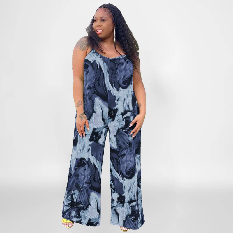 

Fashion Women Sexy One Piece Summer Oneise Plus Size V-Neck Tropical Floral Print Twist Design Wide Leg Jumpsuit Catsuits