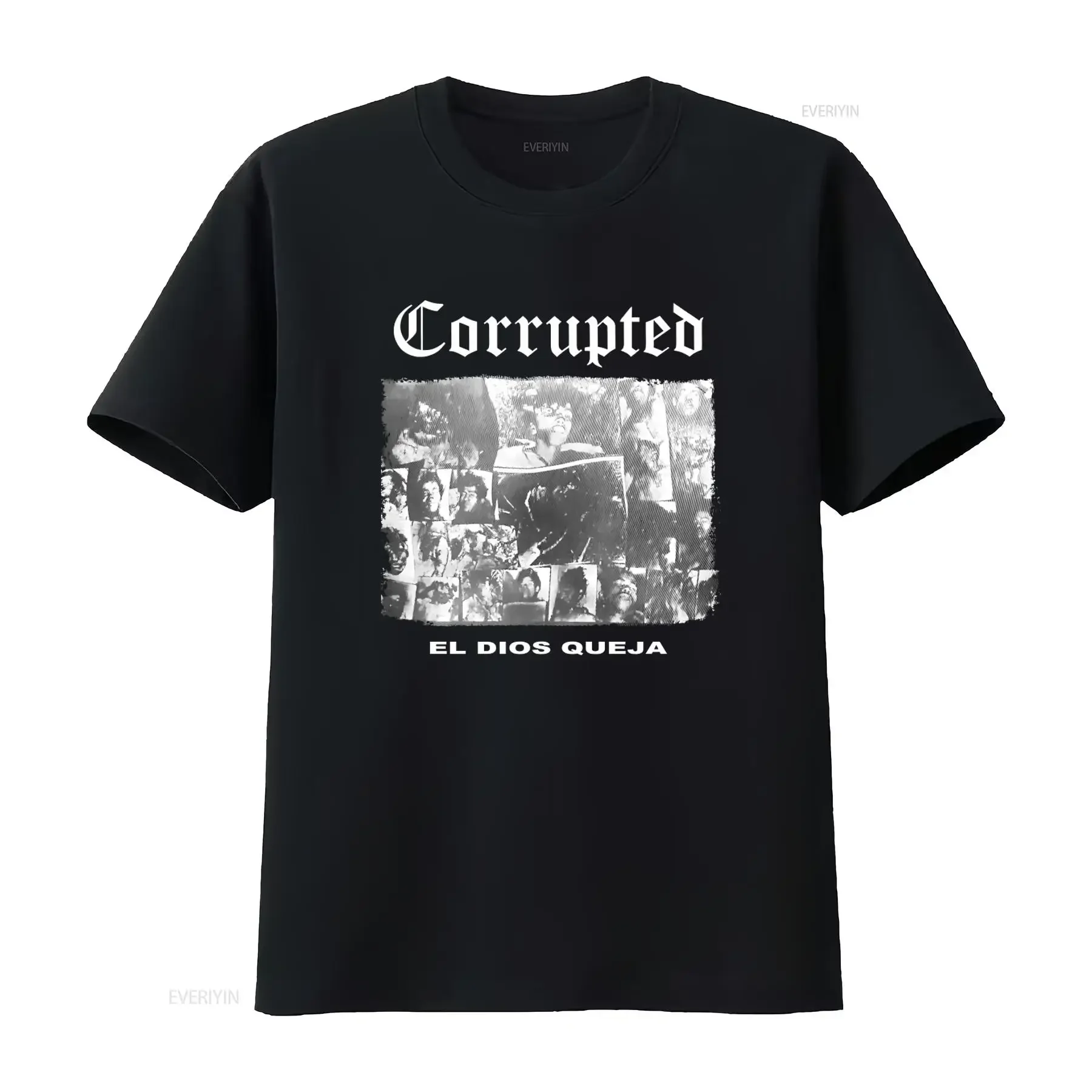 Фото Футболка CORRUPTED EL Dios Queja Band для мужчин, в рок-стиле, винтажная, с эффектом потертости, эластичная, стильная, удобная, уличная мода, мягкая №1