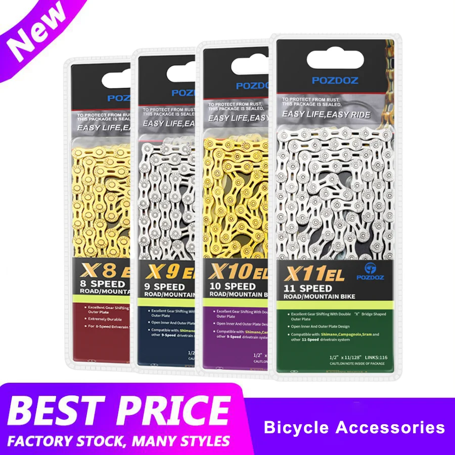 

2022 Gold/Silver Bike Chain 8 9 10 11 Speed MTB Chains Part 116 Links Bicycle Chains Ultralight Hollow Bike Chains Accessories