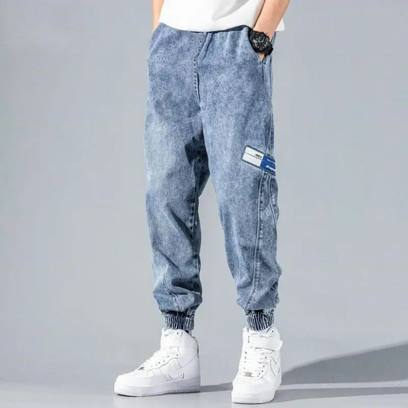 2022 New Hip Hop Harem Jeans Pants Men Loose Joggers Denim Casual Sweatpants Korean Style Ankle Length Trousers Streetwear