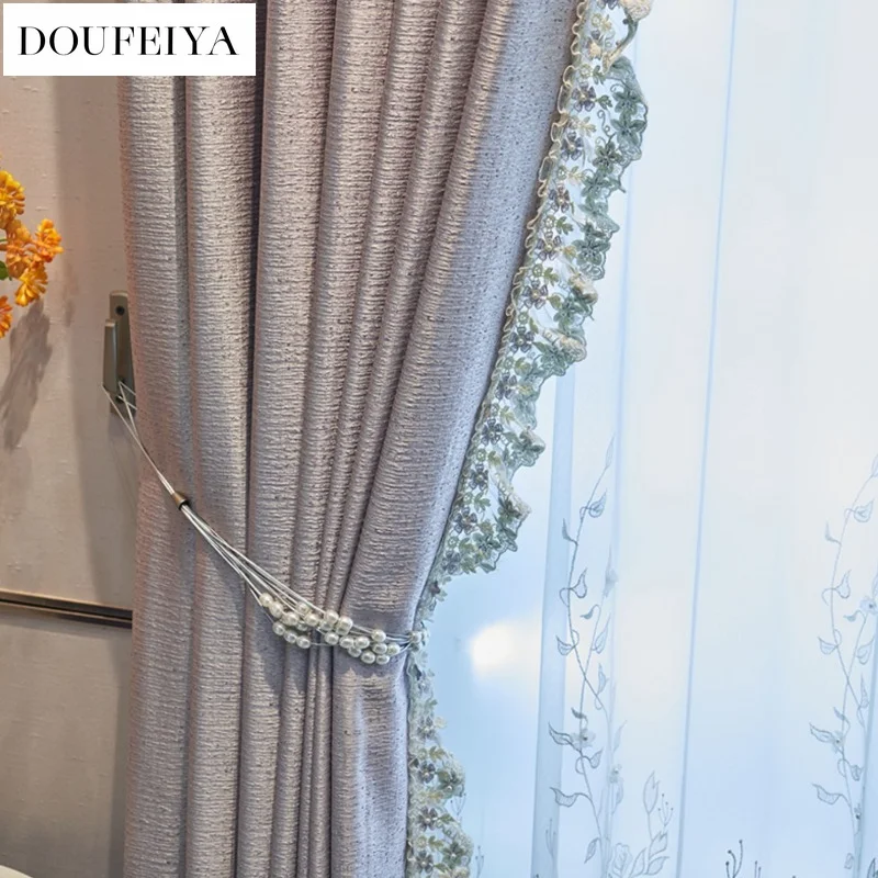 

Pink European Luxury Lace Curtains for Living Room Dining Bedroom Blackout Embroider Tulle Elegant Window Custom Size Valance