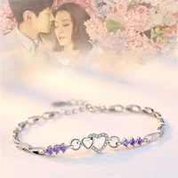 female decoration charm jewellery creative modeling white crystal zircon heart shape 925 sterling silver bracelet