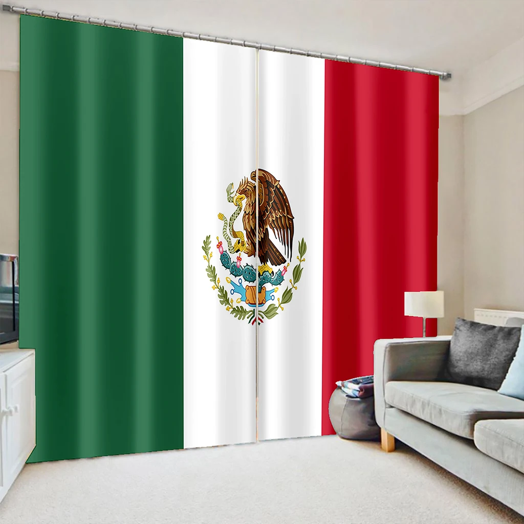 

Mexico UK Brazil Russia France USA Flag Picture Printed Curtain for Living Room Studio Hotel Curtain in National Day 2 Panels