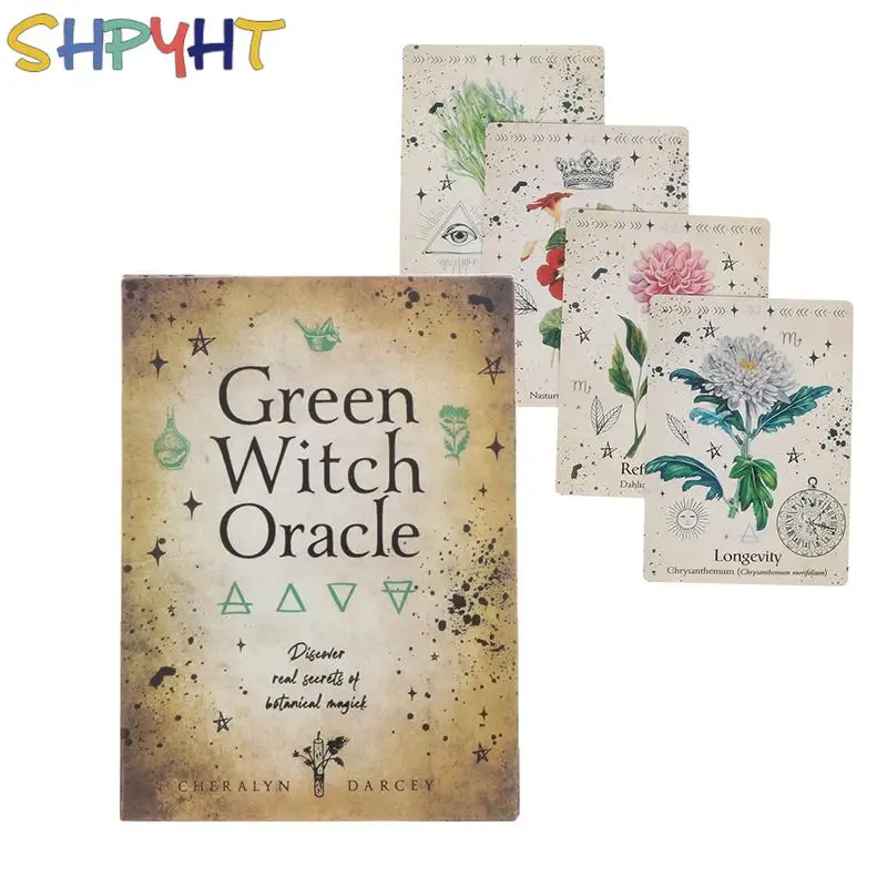 

1Box(44PCS) Green Witch Oracle Cards Tarot Prophecy Divination Deck Family Party Board Game Beginners Cards Easy to Handle