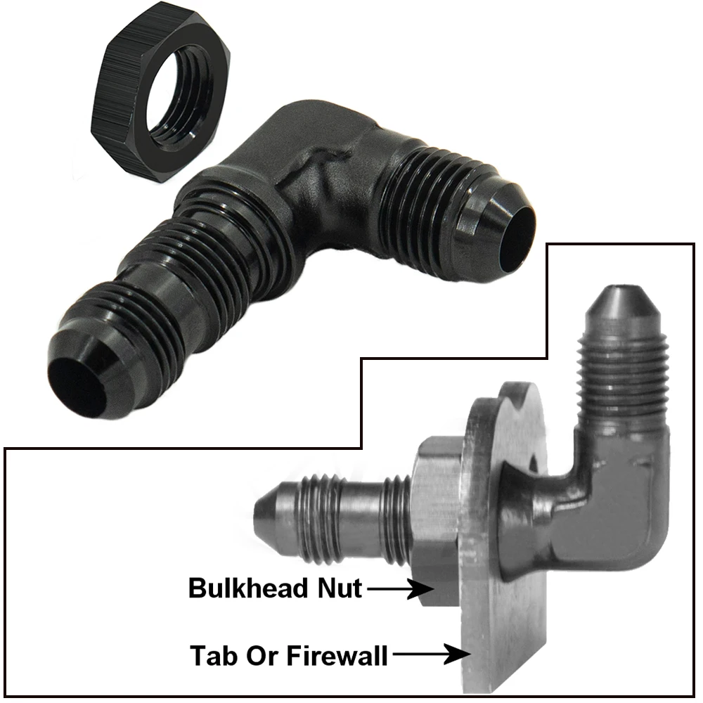 

Straight 90Degrees AN6 AN8 AN10 Bulkhead Flare Fitting Union Adapter 6AN 8AN 10AN Fitting For Tab Rr Wirewall Aluminum Black