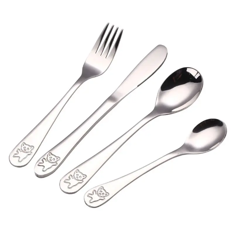 

Stainless Steel 4PCS Fork Spoon and Knife Cutlery Child Flatware for Age 3+ Kid Silverware Set (Spoon/Fork/Dinner Knife)