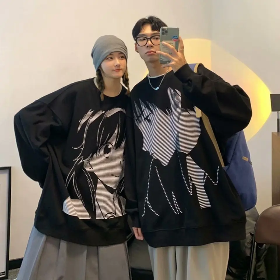 

FEZCO 2022 Spring Anime Goth Printing Oversized 3XL O-neck Long Sleeve Lovers Sweatshirt Kawaii Streetwear Women Man Graphic