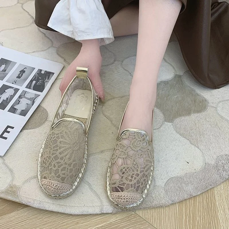 2022new style canvas shoes ladies fashion flat shoes lace hollow low cut suitable for canvas shoes comfortable slippers35-43cozy