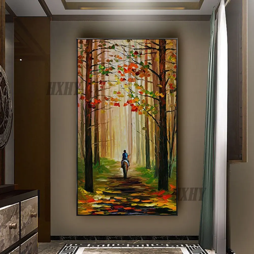 

100% Hand-Painted Oil Paintings Abstract Knife Picture Ginkgo Forest Knight Canvas Painting Modern Home Decor Wall Art For Room