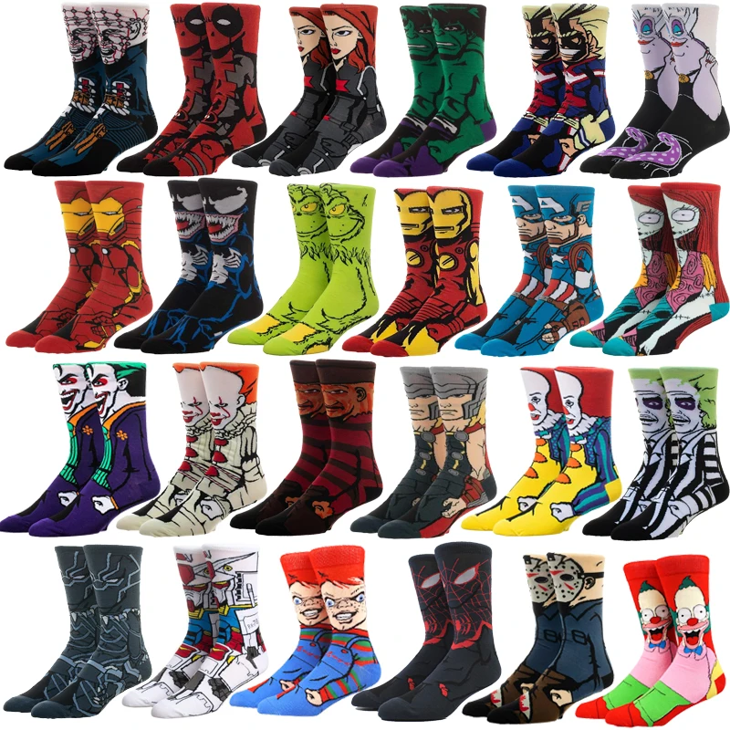 Hot Sale 1Pair Marvel Anime Print Socks Men's Women socks Cartoon Knee-High Cosplay Sock Hip Hop Adult Casual |