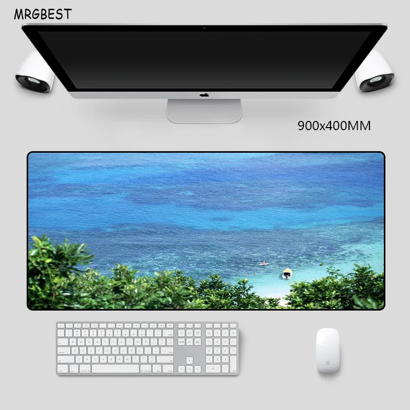 

MRGBEST Plus Big Size 900x400MM Mouse Pad Locking Edge with Blue Sea Water Picture Nature Rubber Mats for Playing CSGO