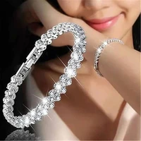 luxury roman crystal bracelet for women fashion heart chain bracelets rhinestone bangle wedding bridal jewelry accessories gifts
